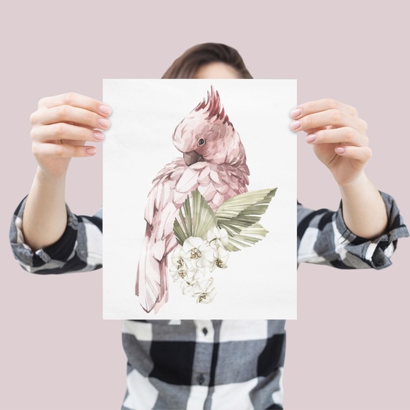 Pink Cockatoo Watercolor Illustration Wall Art Print Unframed - Picture 3 of 11